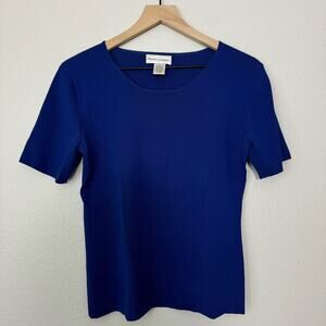 Vintage Draper's & Damons Womens Blue Short Sleeve Blouse Crop Size Medium Top